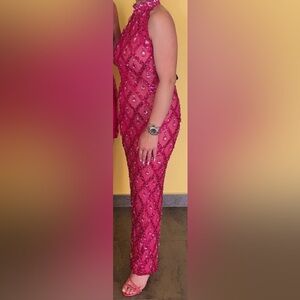 Pink Sequin Embellished Bodycon Prom Dress